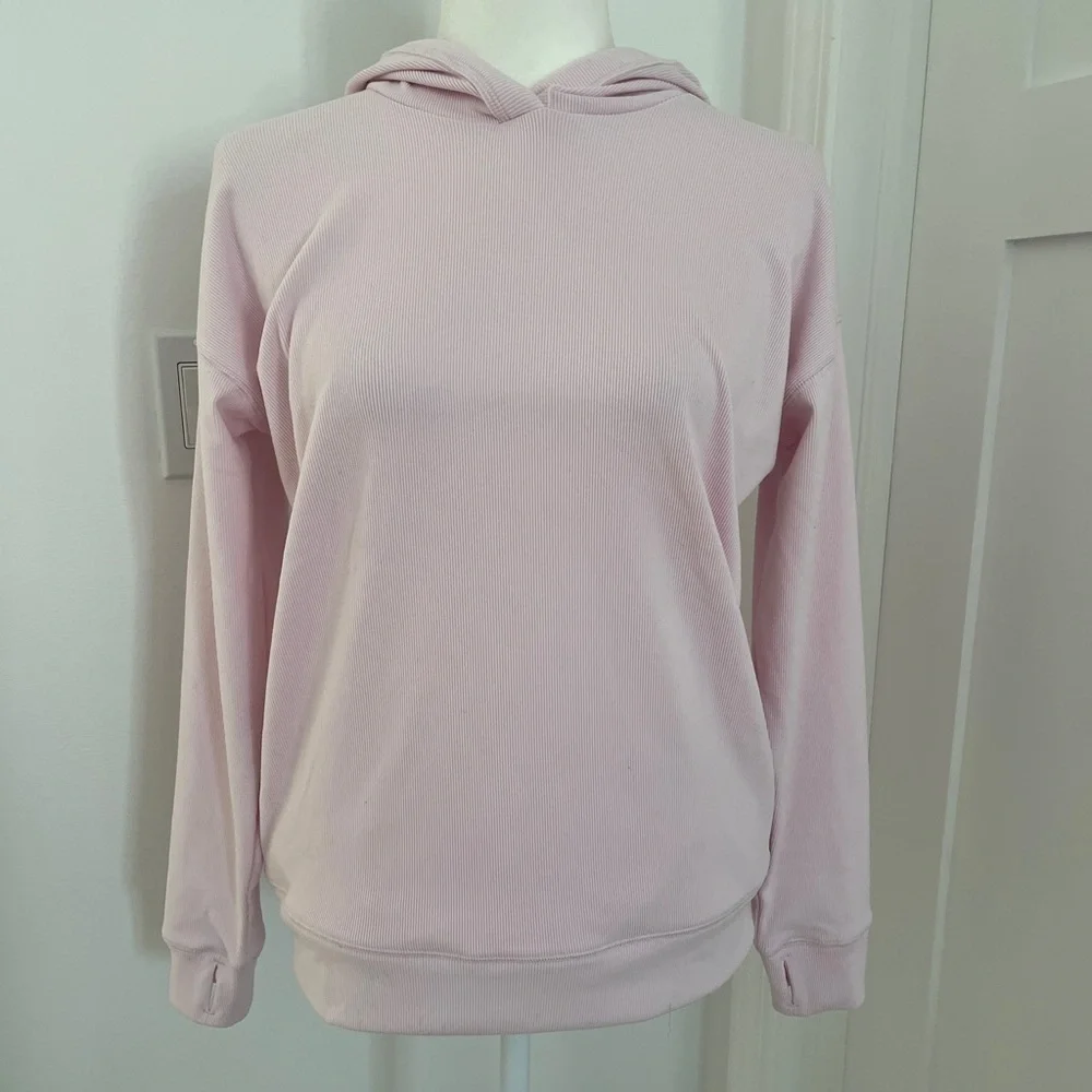 Abercrombie legging-friendly cozy rib popover hoodie powder pink Sz 13/14 *O22
